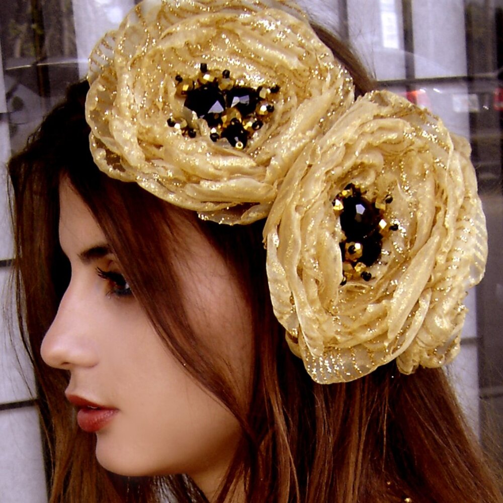 Rose Flower Brooch Apple Blossom Upcycled Gold Magnolia Concept Accessory